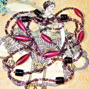 Vintage Rose & Plum Glass Bead Necklace